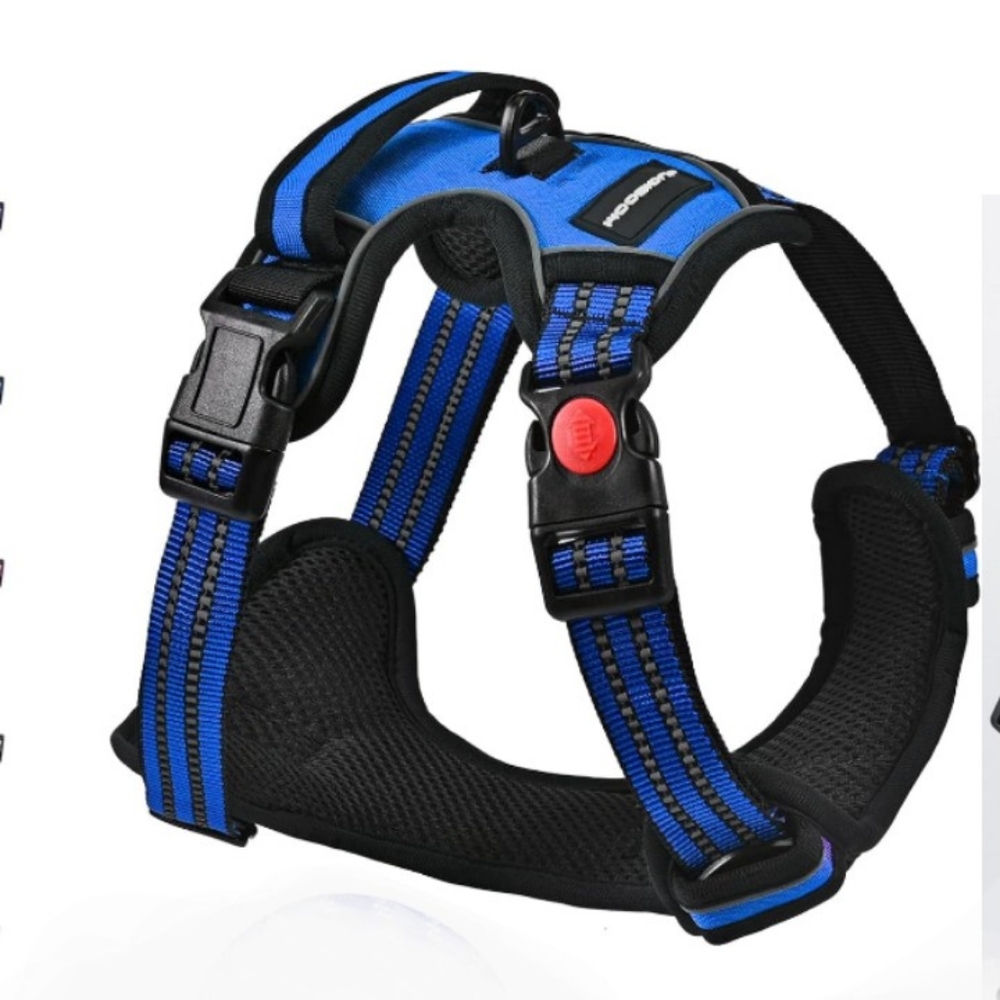 JuqiBoom Adjustable Blue Reflective No-Pull Padded Dog Harness, M